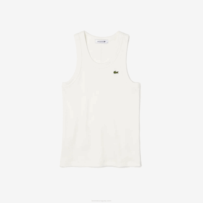 blanco 70v VVL0A2422 mujer Lacoste camiseta sin mangas slim fit de algodón orgánico