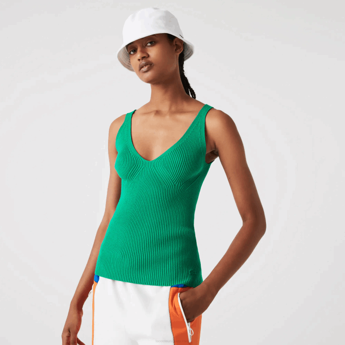 ldm verde VVL0A2647 mujer Lacoste camiseta sin mangas de canalé sin costuras