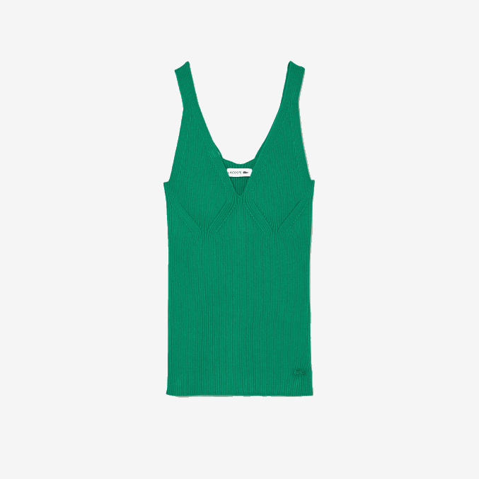 ldm verde VVL0A2647 mujer Lacoste camiseta sin mangas de canalé sin costuras