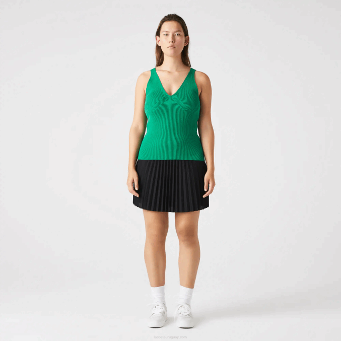 ldm verde VVL0A2647 mujer Lacoste camiseta sin mangas de canalé sin costuras