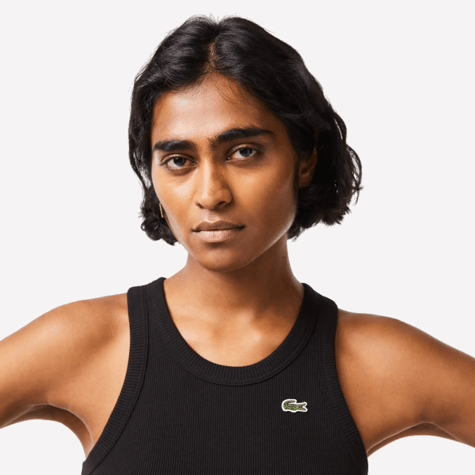 negro 031 VVL0A2421 mujer Lacoste camiseta sin mangas slim fit de algodón orgánico