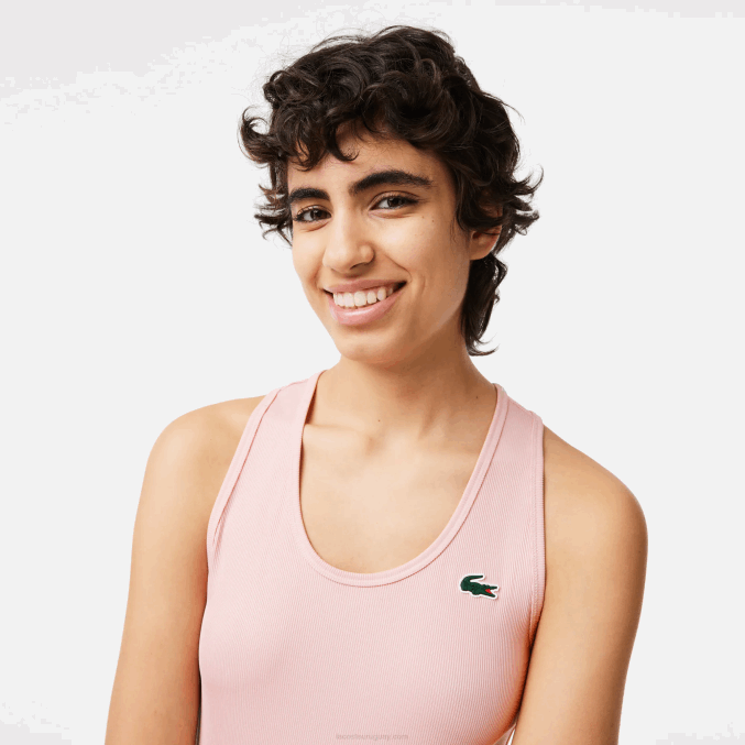 rosa kf9 VVL0A2388 mujer Lacoste camiseta sport slim fit de canalé