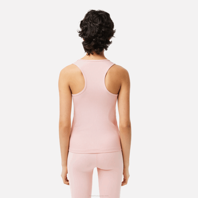 rosa kf9 VVL0A2388 mujer Lacoste camiseta sport slim fit de canalé