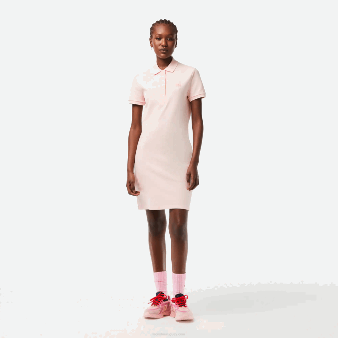 ady rosa claro VVL0A2476 mujer Lacoste vestido tipo polo de piqué de algodón elástico