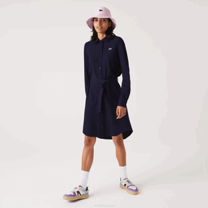 azul marino 166 VVL0A2491 mujer Lacoste vestido polo de piqué de algodón ajustable