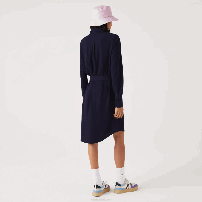 azul marino 166 VVL0A2491 mujer Lacoste vestido polo de piqué de algodón ajustable