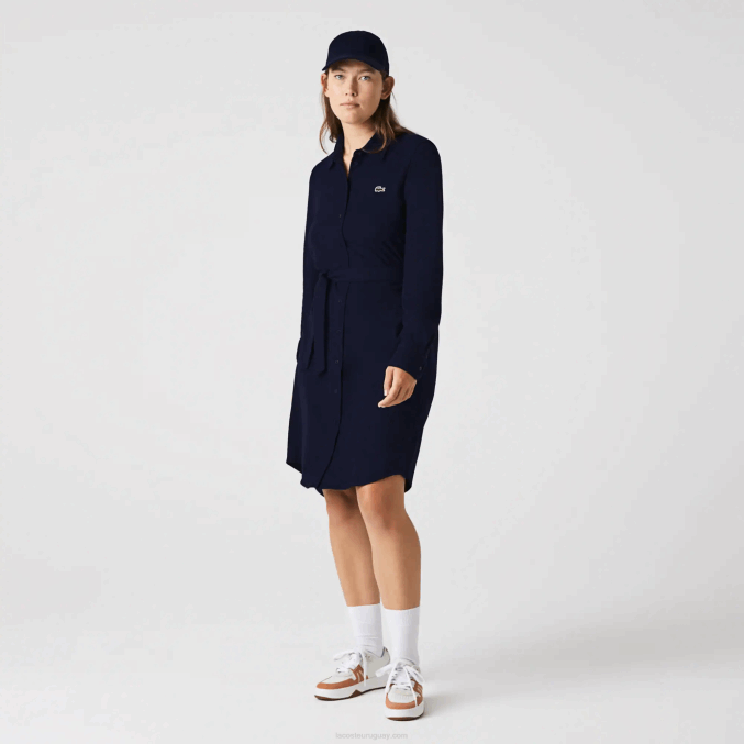 azul marino 166 VVL0A2491 mujer Lacoste vestido polo de piqué de algodón ajustable