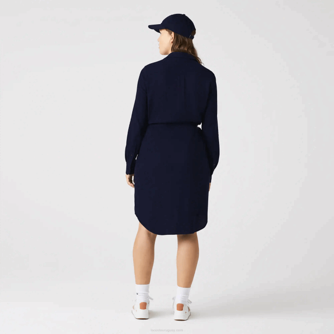 azul marino 166 VVL0A2491 mujer Lacoste vestido polo de piqué de algodón ajustable