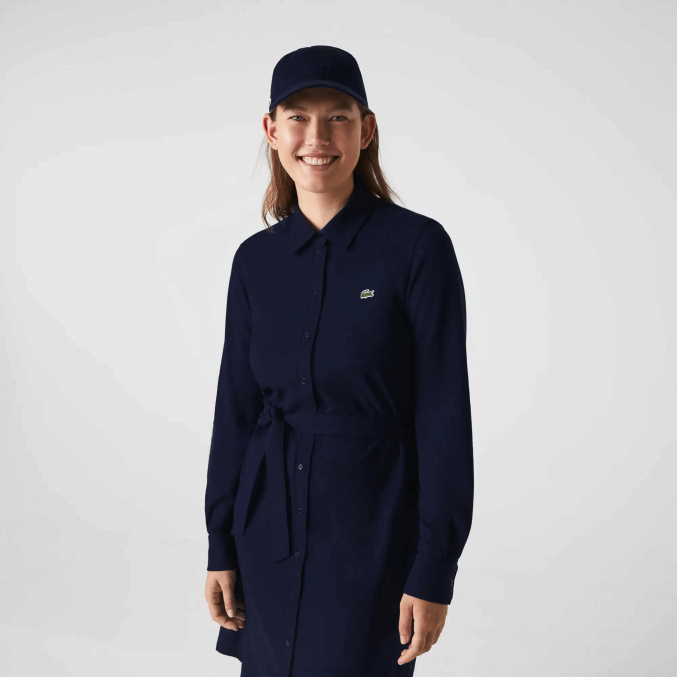 azul marino 166 VVL0A2491 mujer Lacoste vestido polo de piqué de algodón ajustable