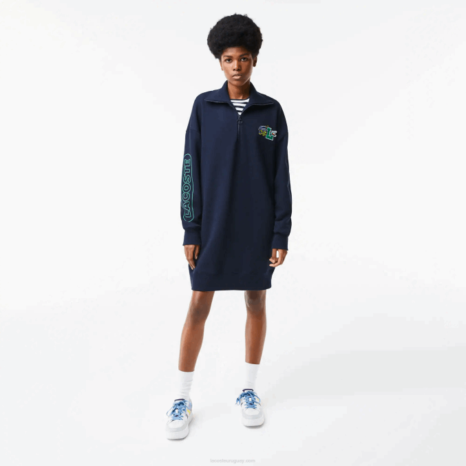 azul marino 166 VVL0A2492 mujer Lacoste vestido polo oversize con cremallera en el cuello