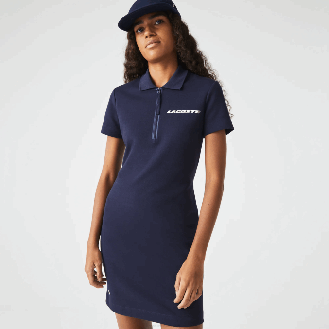 azul marino 166 VVL0A2517 mujer Lacoste vestido tipo polo de punto de algodón con logo