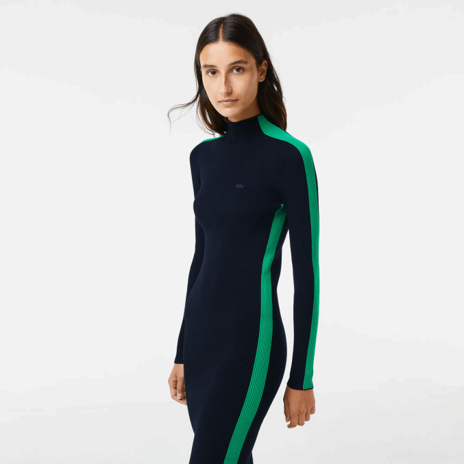 azul marino verde 9eq VVL0A2485 mujer Lacoste vestido tejido sin costuras con banda en contraste