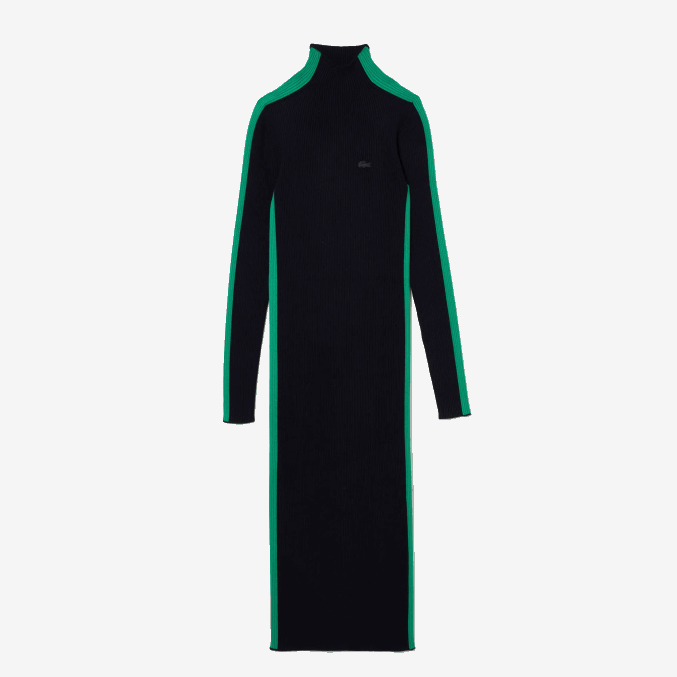 azul marino verde 9eq VVL0A2485 mujer Lacoste vestido tejido sin costuras con banda en contraste