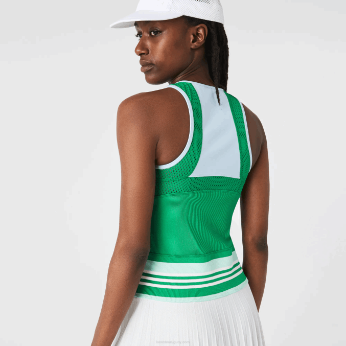azul verde blanco 2c5 VVL0A2497 mujer Lacoste vestido sin mangas plisado con bloques de color