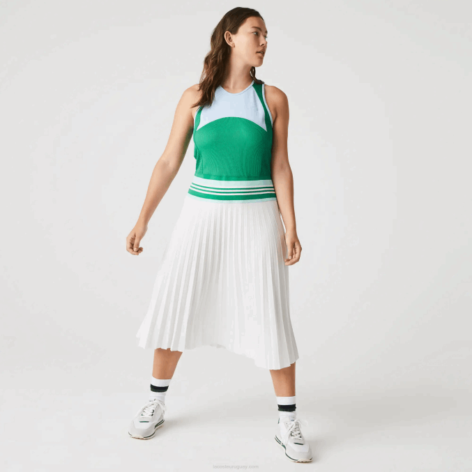 azul verde blanco 2c5 VVL0A2497 mujer Lacoste vestido sin mangas plisado con bloques de color