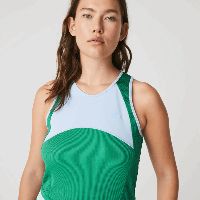 azul verde blanco 2c5 VVL0A2497 mujer Lacoste vestido sin mangas plisado con bloques de color