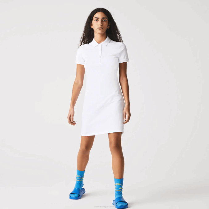 blanco 001 VVL0A2369 mujer Lacoste vestido tipo polo de piqué de algodón elástico