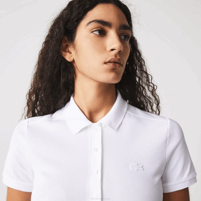 blanco 001 VVL0A2369 mujer Lacoste vestido tipo polo de piqué de algodón elástico