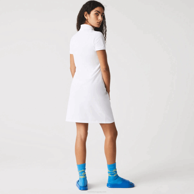 blanco 001 VVL0A2369 mujer Lacoste vestido tipo polo de piqué de algodón elástico