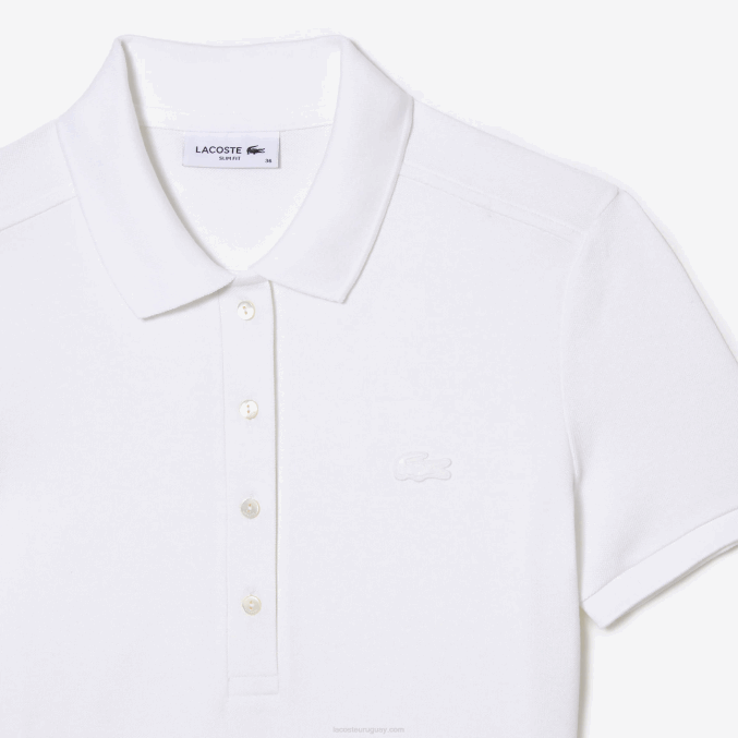 blanco 001 VVL0A2369 mujer Lacoste vestido tipo polo de piqué de algodón elástico