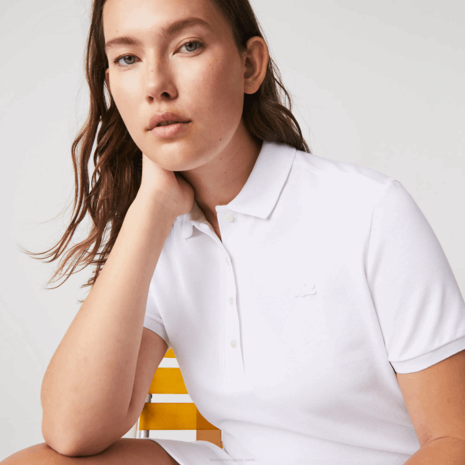 blanco 001 VVL0A2369 mujer Lacoste vestido tipo polo de piqué de algodón elástico