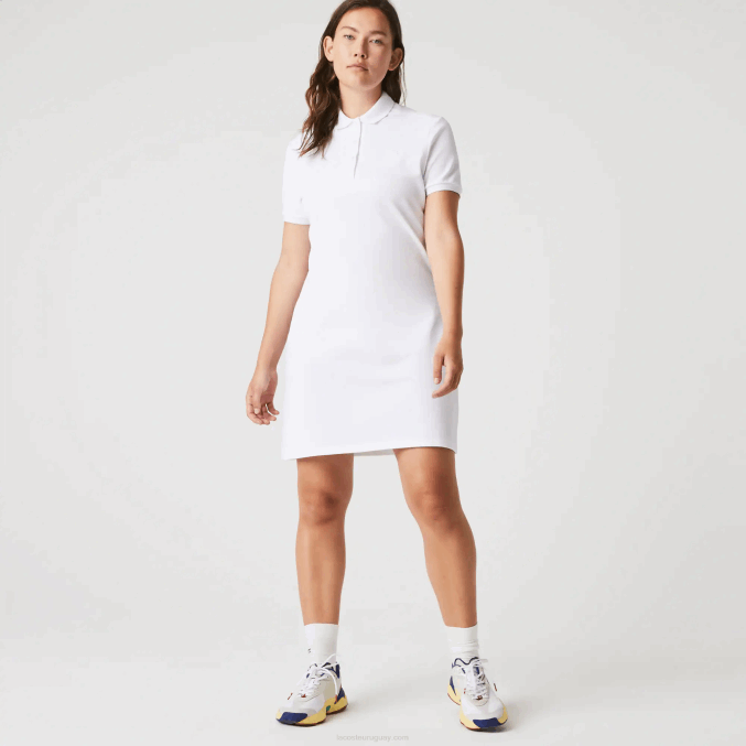 blanco 001 VVL0A2369 mujer Lacoste vestido tipo polo de piqué de algodón elástico