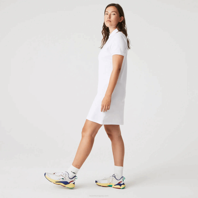 blanco 001 VVL0A2369 mujer Lacoste vestido tipo polo de piqué de algodón elástico