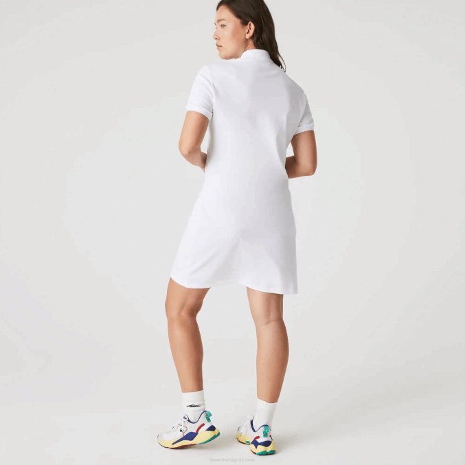 blanco 001 VVL0A2369 mujer Lacoste vestido tipo polo de piqué de algodón elástico