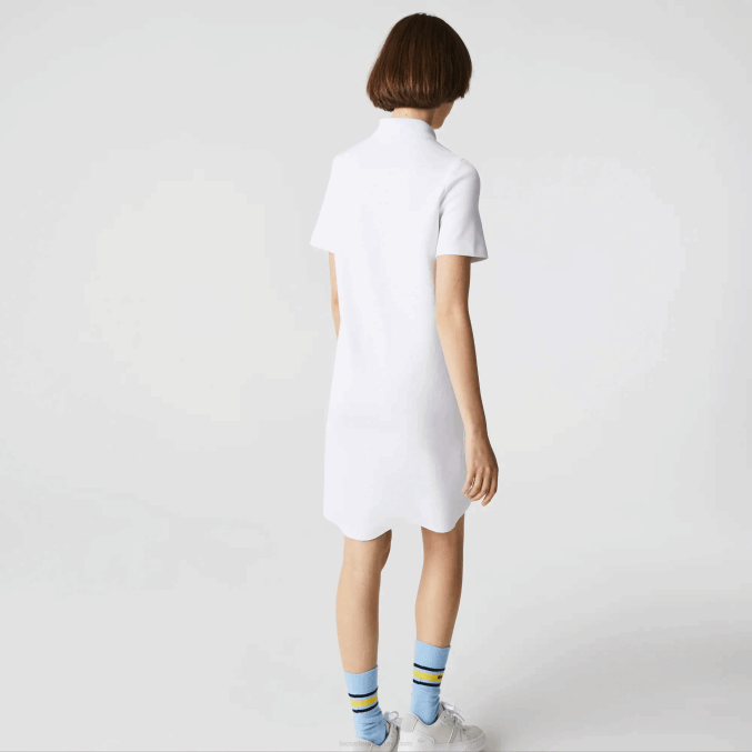 blanco 001 VVL0A2511 mujer Lacoste vestido tipo polo de piqué con manga trompeta