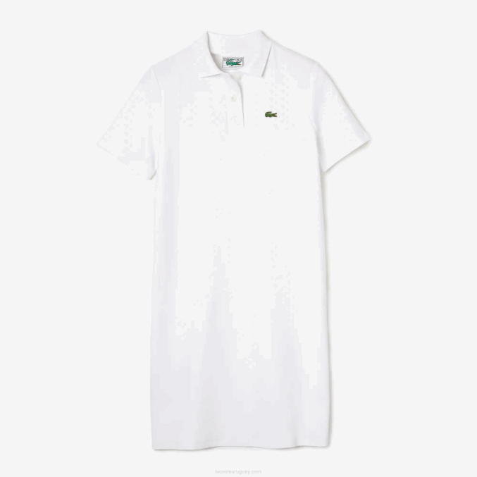 blanco 001 VVL0A2511 mujer Lacoste vestido tipo polo de piqué con manga trompeta