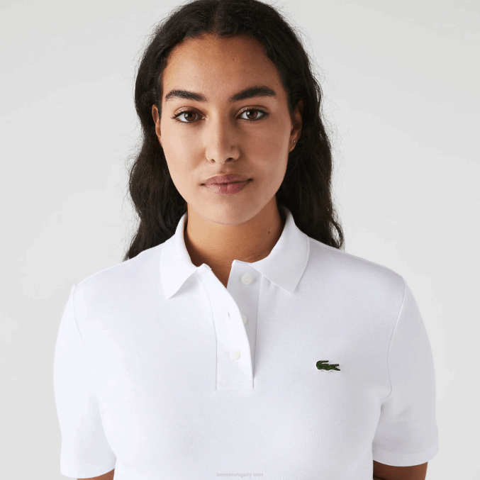 blanco 001 VVL0A2511 mujer Lacoste vestido tipo polo de piqué con manga trompeta