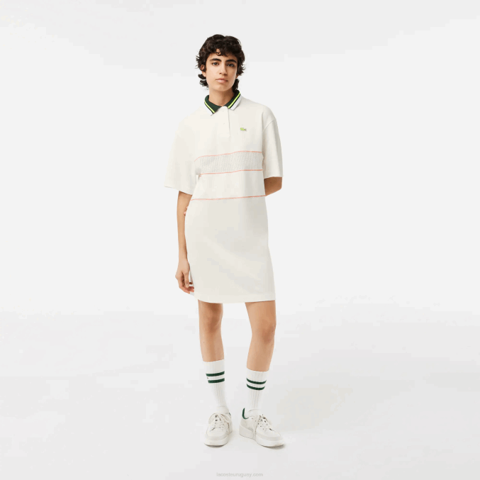 blanco 70v VVL0A2376 mujer Lacoste vestido polo de algodón orgánico hecho en francés