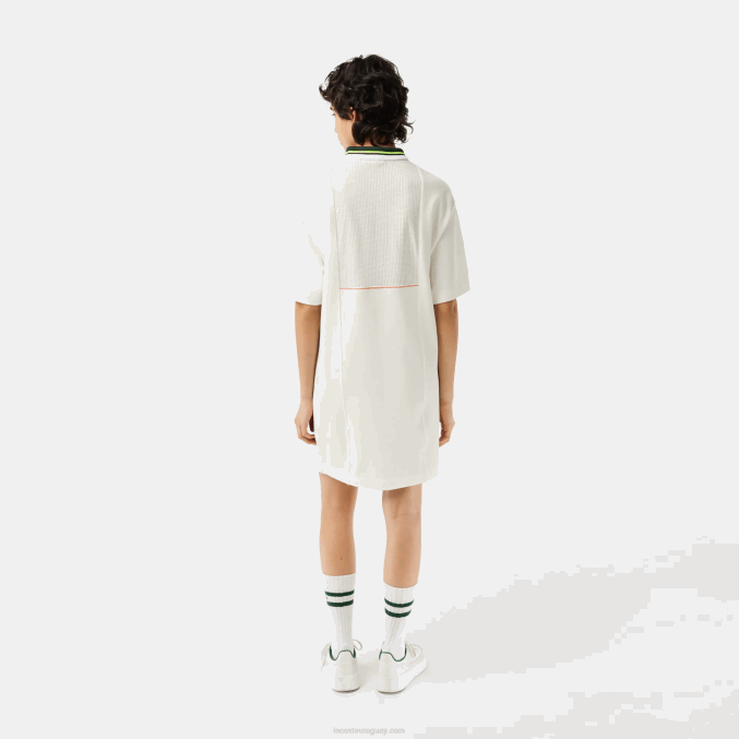 blanco 70v VVL0A2376 mujer Lacoste vestido polo de algodón orgánico hecho en francés