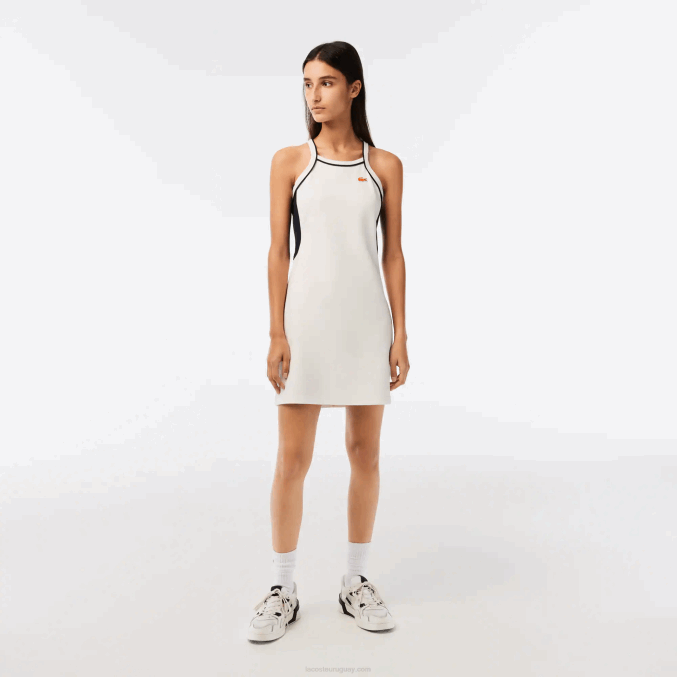 blanco 70v VVL0A2380 mujer Lacoste vestido de tenis de algodón orgánico hecho en francés