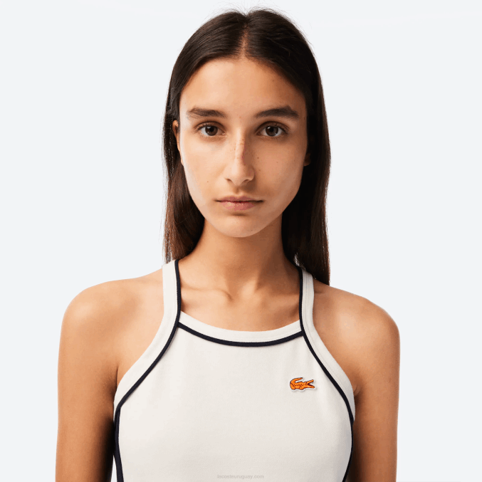 blanco 70v VVL0A2380 mujer Lacoste vestido de tenis de algodón orgánico hecho en francés