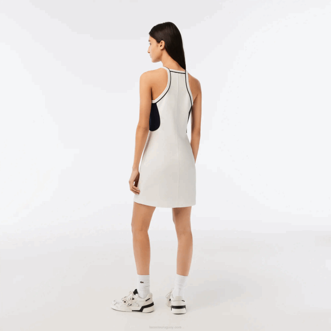 blanco 70v VVL0A2380 mujer Lacoste vestido de tenis de algodón orgánico hecho en francés