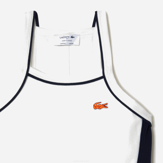 blanco 70v VVL0A2380 mujer Lacoste vestido de tenis de algodón orgánico hecho en francés