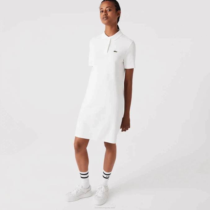 blanco 70v VVL0A2512 mujer Lacoste vestido tipo polo de piqué con manga trompeta