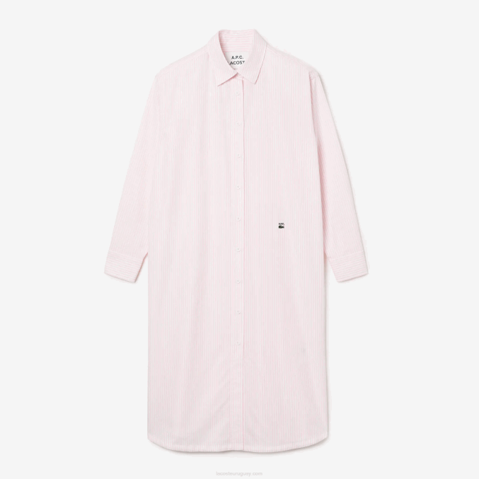 blanco rosa m5u VVL0A2520 mujerlacoste x a.p.c. vestido camisero de algodón a rayas