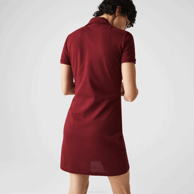 burdeos z7f VVL0A2513 mujer Lacoste vestido tipo polo de piqué de algodón elástico