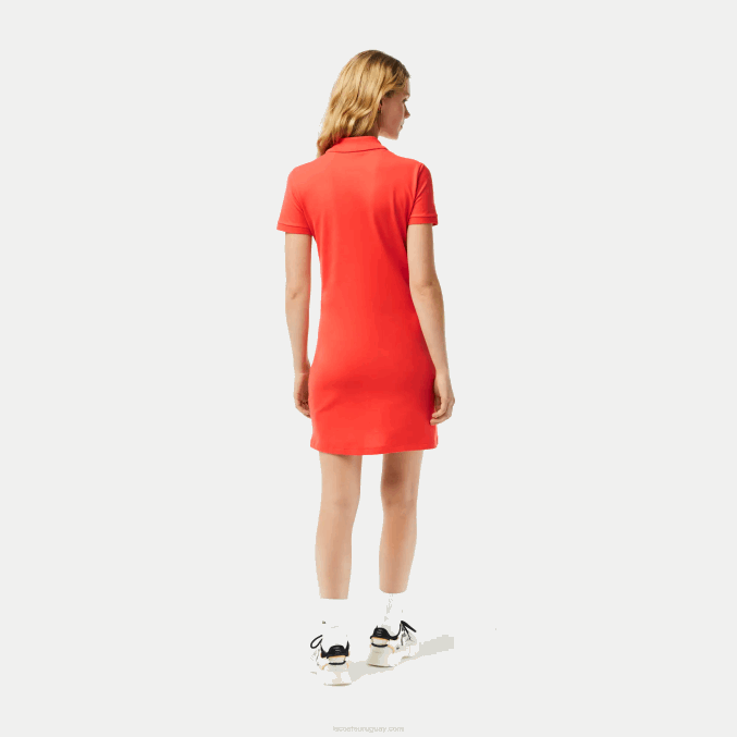 naranja 02k VVL0A2377 mujer Lacoste vestido tipo polo de piqué de algodón elástico