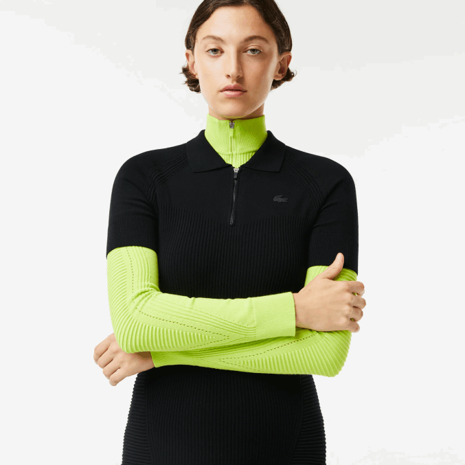 negro 031 VVL0A2481 mujer Lacoste vestido con detalles de punto y cremallera en la parte delantera