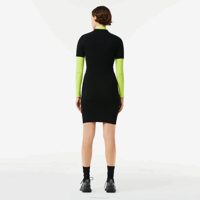 negro 031 VVL0A2481 mujer Lacoste vestido con detalles de punto y cremallera en la parte delantera