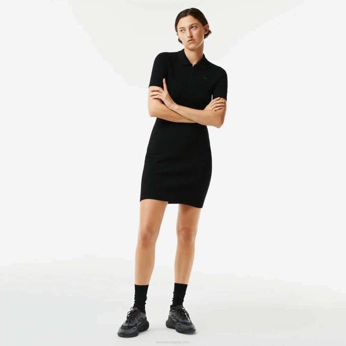 negro 031 VVL0A2481 mujer Lacoste vestido con detalles de punto y cremallera en la parte delantera