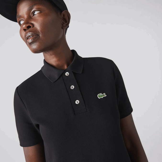 negro 031 VVL0A2510 mujer Lacoste vestido tipo polo de piqué con manga trompeta