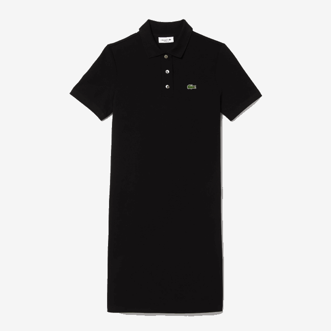 negro 031 VVL0A2510 mujer Lacoste vestido tipo polo de piqué con manga trompeta