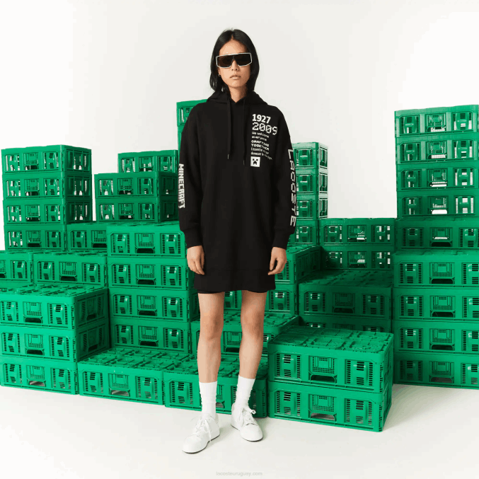 negro 031 VVL0A2522 mujer Lacoste vestido con capucha de polar orgánico live x minecraft
