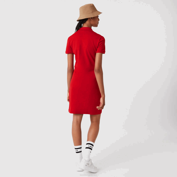 rojo 240 VVL0A2472 mujer Lacoste vestido tipo polo de piqué de algodón elástico