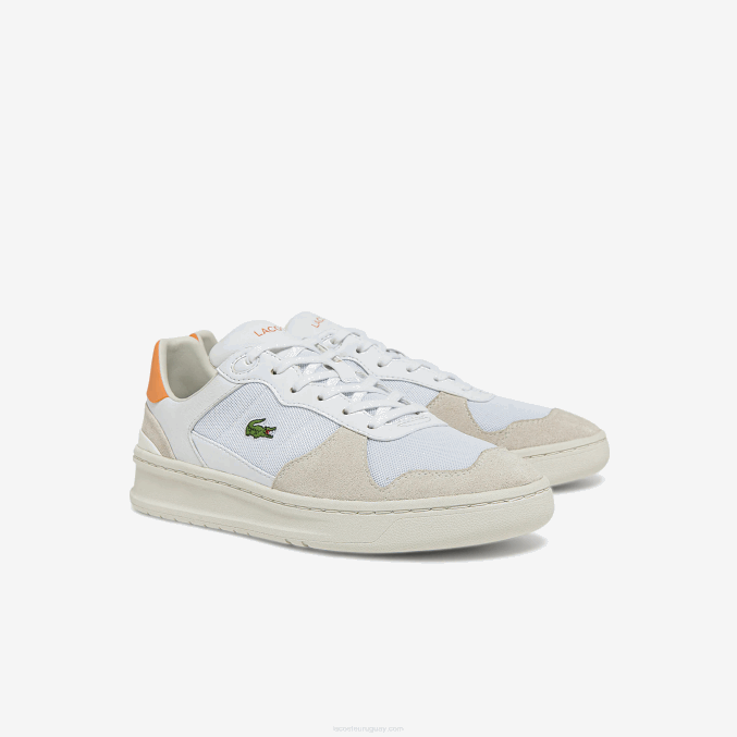 blanco naranja 1u2 VVL0A2750 mujer Lacoste zapatillas perf-shot de ante y tejido