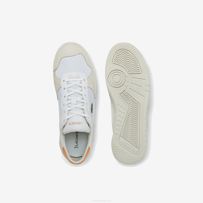 blanco naranja 1u2 VVL0A2750 mujer Lacoste zapatillas perf-shot de ante y tejido